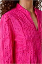 Cerise Embroidered Crinkle Cotton V-Neck Blouse, Image 5 of 5