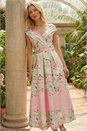 Pink Floral Print Bardot Midi Stretch Dress, Image 2 of 4