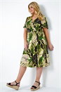 Lime Curve Tropical Leaf Stretch Wrap Dress, Image 1 of 5