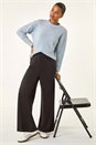Black Wide Leg Ponte Stretch Trouser, Image 2 of 5