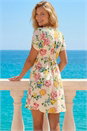 Light Pink Floral Print V-Neck Tea Dress, Image 3 of 4