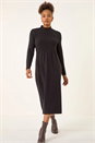 Black Ribbed Knit High Neck Midi Dress, Image 2 of 5