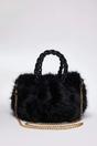 Black Women's Faux Fur Gathered Shoulder Bag with Braided Handle, Image 1 of 3