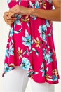 Fuchsia Floral Print Hanky Hem Stretch Tunic Top, Image 5 of 5
