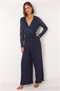 Navy Sequin Lace V-Neck Stretch Jumpsuit, Image 1 of 5