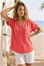 ORANGE Pleat Front V-Neck Top, Image 1 of 4