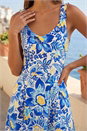 Blue Floral Print Strap Detail Midi Dress, Image 4 of 4