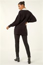 Black Colour Block Sparkly Longline Jumper, Image 3 of 5