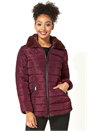 Wine Short Zip Through Padded Coat, Image 1 of 5