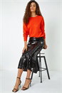 Black Sequin Embellished Fluted Midi Skirt, Image 3 of 6