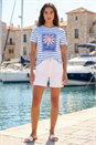 Blue Motif Stripe Print Cotton T-Shirt , Image 2 of 4