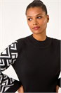Black Patterned Sleeve Tunic Knit Jumper, Image 4 of 5