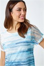 Blue Stripe Print Mesh Overlay Top , Image 1 of 5