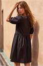 Black Tie Front Smock Dress, Image 3 of 4