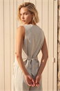 Natural  Linen Blend Button Through Waistcoat, Image 3 of 4