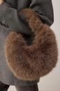 Taupe Women's Faux Fur Crescent Mini Grab Bag, Image 2 of 2