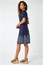 Navy  Border Print Floral Dress, Image 3 of 5