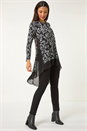 Black Floral Puff Print Chiffon Hem Top, Image 1 of 5