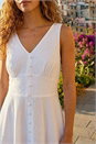 White Button Detail Cotton Midi Dress, Image 4 of 4