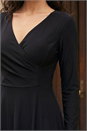Black Gathered Mock Wrap Midi Dress, Image 4 of 4