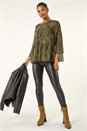 Khaki Speckled Print Tiered Top, Image 2 of 5