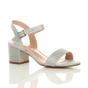 Silver AJVANI Silver Mid Block Heel Strappy Sandals, Image 1 of 6
