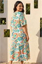 Blue Curve Printed V-Neck Midi Dress, Image 3 of 4