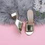 Gold AJVANI Gold Mid Block Heel Peep Toe Mules Sandals, Image 4 of 6