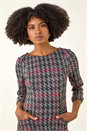 Red Houndstooth Pocket Shift Stretch Dress, Image 4 of 5