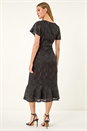 Black Sequin Lace Ruffle Midi Dress, Image 3 of 5