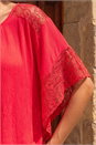 Coral Gathered Lace Insert Sleeve Top, Image 4 of 4