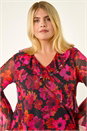 MAGENTA Curve Floral Ruffle Mesh Top, Image 1 of 5