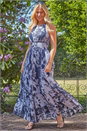 Navy  Patchwork Floral Print Halterneck Maxi Dress, Image 3 of 4