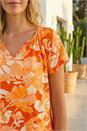 ORANGE Abstract Leaf Print Stretch Top , Image 4 of 4