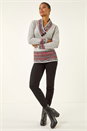 Grey Nordic Print Button Detail V-Neck Jumper, Image 2 of 5