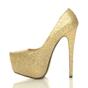 Gold AJVANI Gold High Heel Platform Court Shoes, Image 3 of 5
