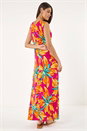 Fuchsia Floral Twist Front Stretch Maxi Dress , Image 3 of 5
