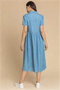 Light Blue  Denim Buttoned Midi Shirt Dress, Image 2 of 5