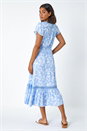 Light Blue  Floral Lace Detail Midi Dress, Image 3 of 5