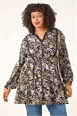Black Curve Floral Woven Tunic Top, Image 4 of 5