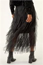 Black Elastic Waist Mesh Layered A Line Skirt, Image 4 of 5