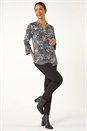Dark Grey Floral Textured Print Stretch Blouse, Image 3 of 5