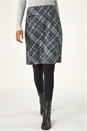 Dark Grey Elastic Waist Check Print Pocket Pencil Skirt, Image 1 of 5