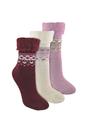 Pink Ladies 3 Pack Turnover Top Wool Bed Socks for Winter - Fluffy Nordic Design, Image 1 of 4