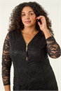 Black Curve Zip Front Lace Dress, Image 5 of 8