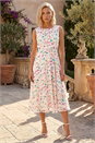 Ivory  Petite Abstract Print Pleated Midi Dress, Image 3 of 4