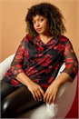 Red Curve Floral Mesh Cowl Neck Top, Image 6 of 7