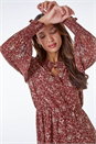 Rust Ditsy Floral Print Tie Neck Dress , Image 4 of 5