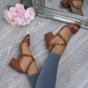 Tan AJVANI Tan Mid Block Heel Crossed Straps Sandals, Image 5 of 6