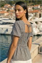Black Dusk Gingham Shirred Peplum Top, Image 3 of 4
